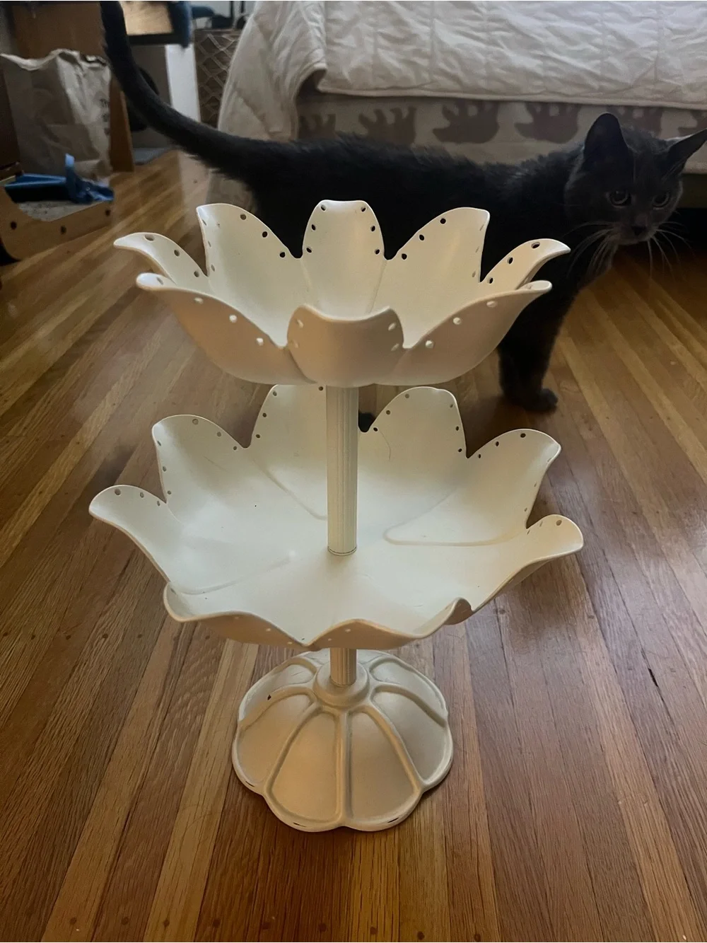PB Teen Ivory Two-Tier Flower Metal Jewelry Display Stand